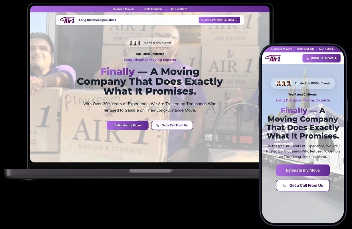 Air1 Moving and Storage — website built by Growth Key