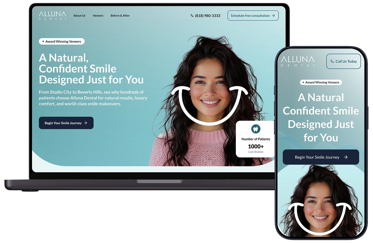 The Alluna Dental website built by Growth Key, shown on desktop and mobile