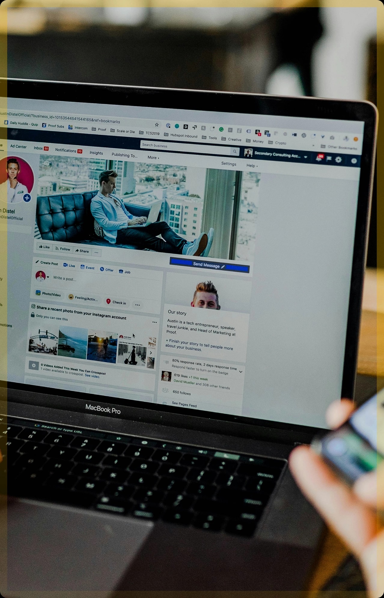 A local business's Facebook page open on a laptop