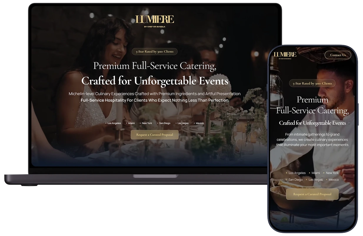 The Lumiere Catering website built by Growth Key, shown on desktop and mobile