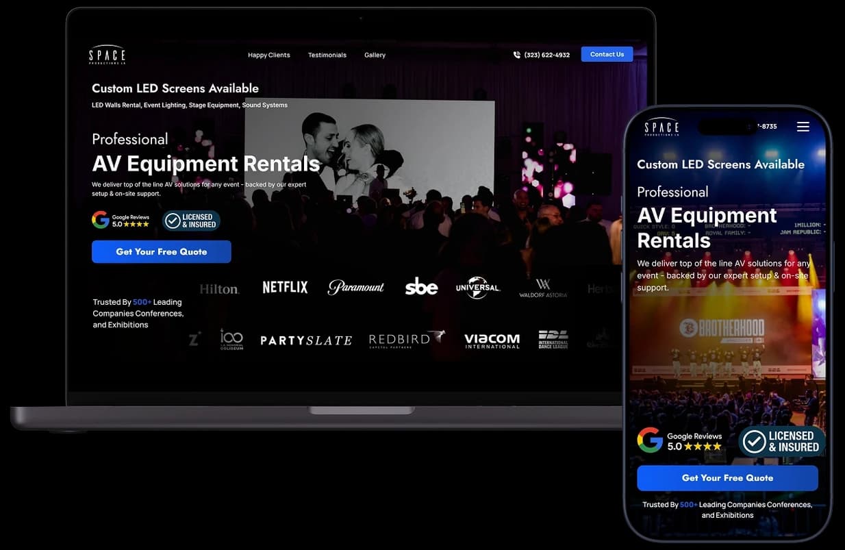 Space Productions — website built by Growth Key