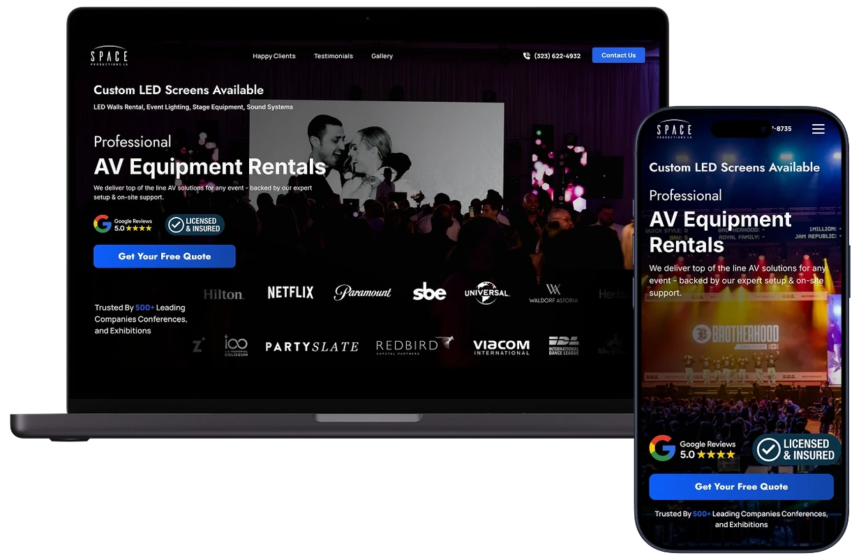 The Space Productions website built by Growth Key, shown on desktop and mobile