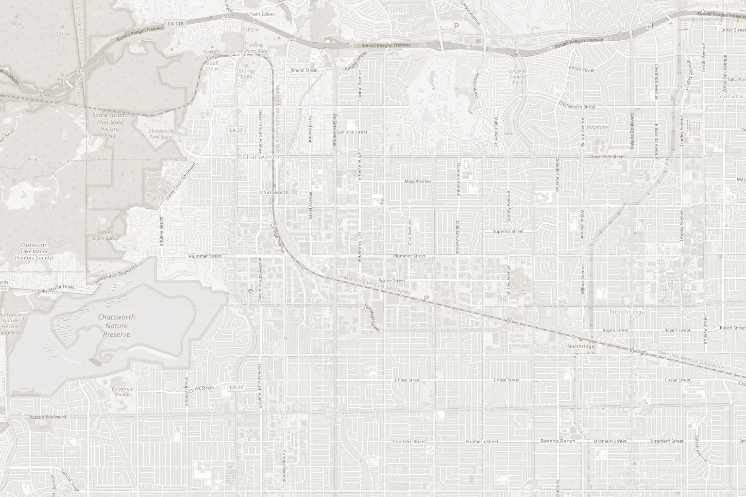 Map of Chatsworth and Northridge in the San Fernando Valley, with the Growth Key Los Angeles office marked